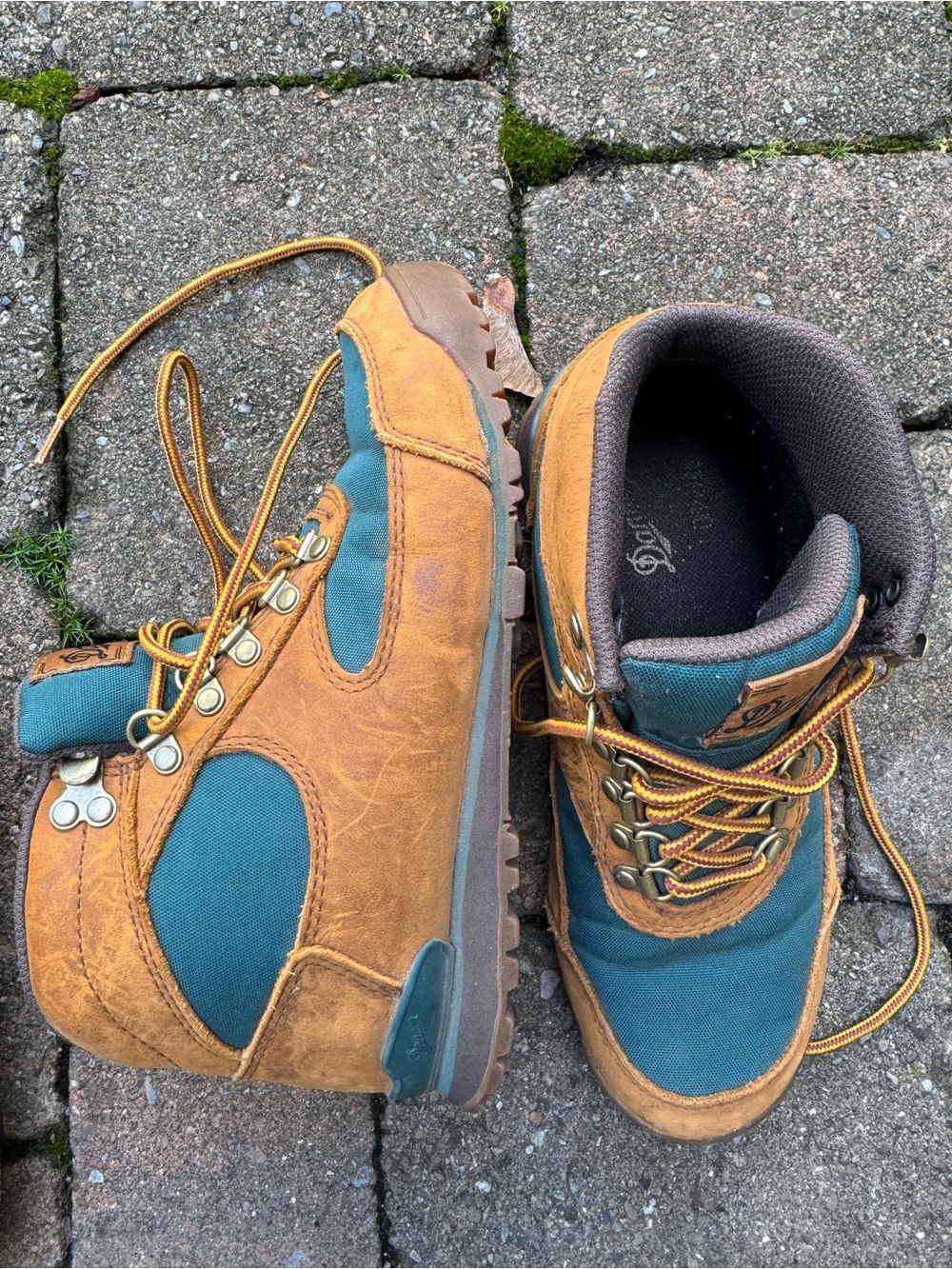 Danner Lace-Up Hiking Boots in Teal and Tan